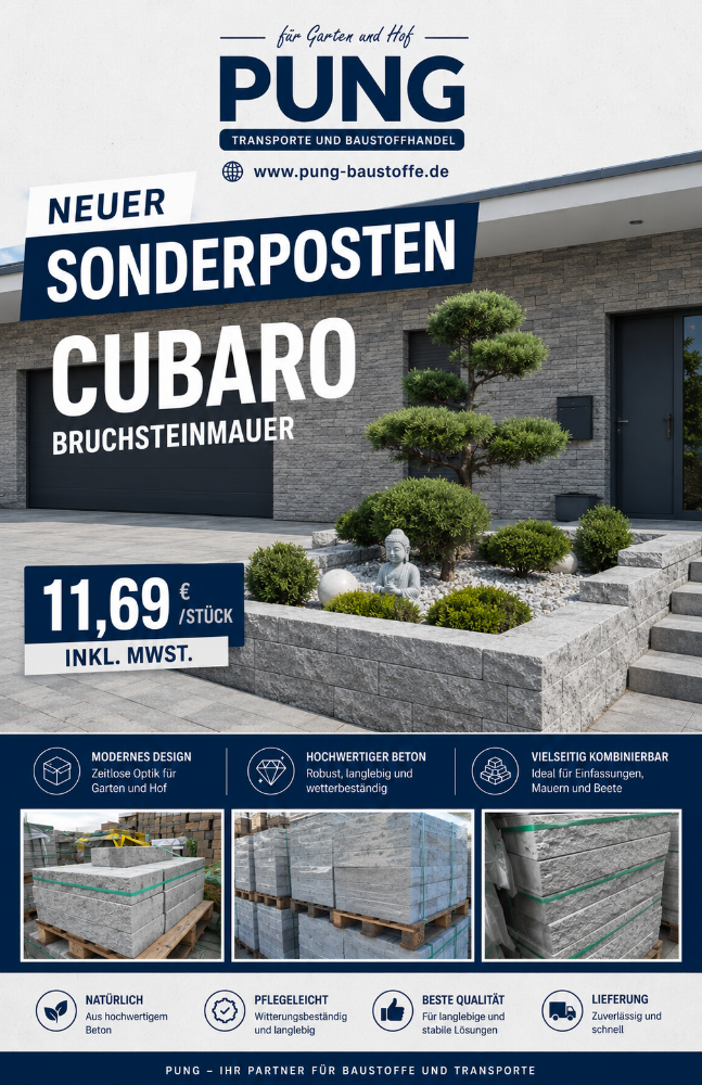 Cubaro Bruchsteinmauer titangrau Grundelement und Endelement 67,5×22,5×10 cm (2.Wahl)