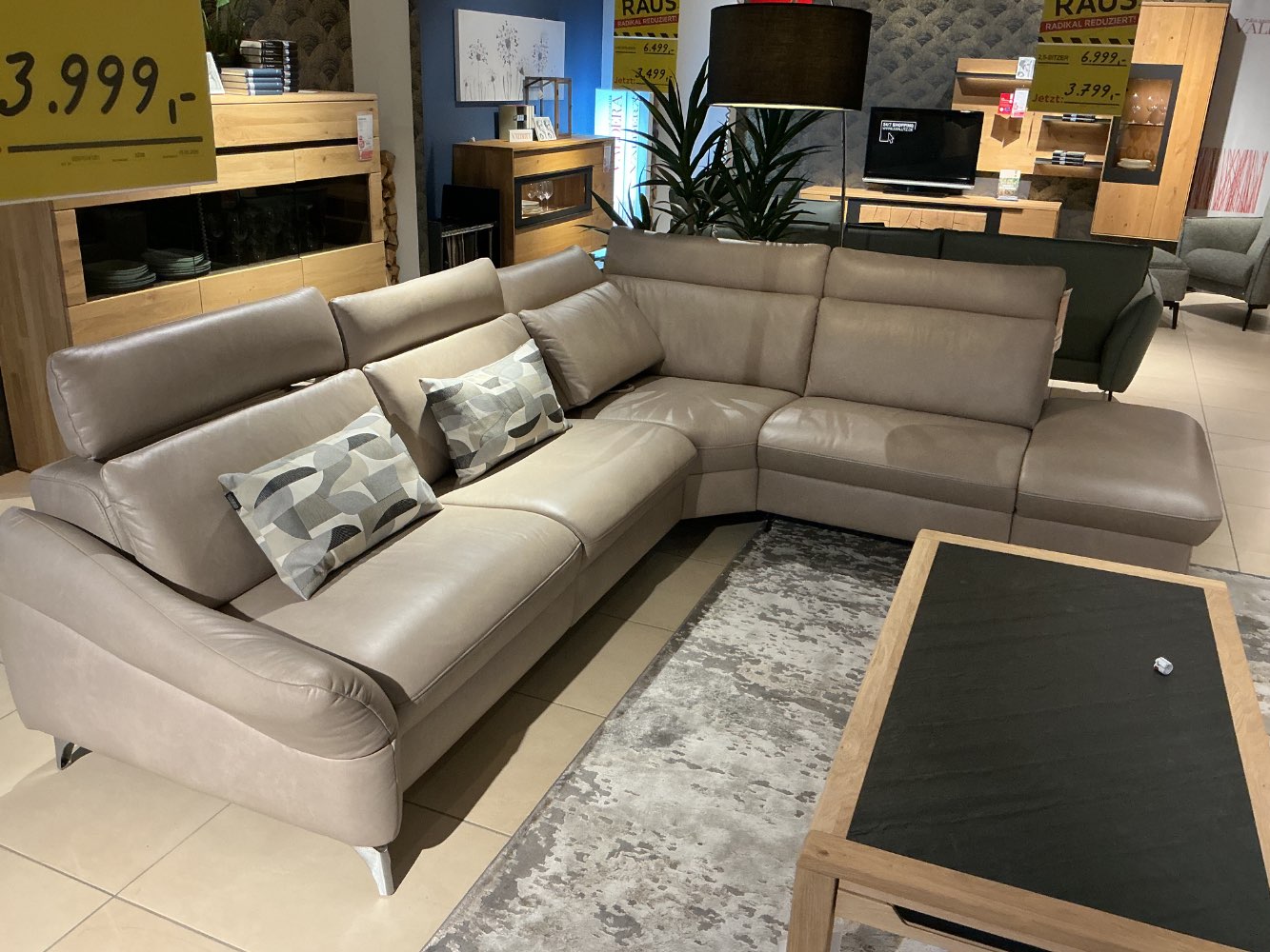 Himolla Ecksofa Nappaleder beige 294×242 cm