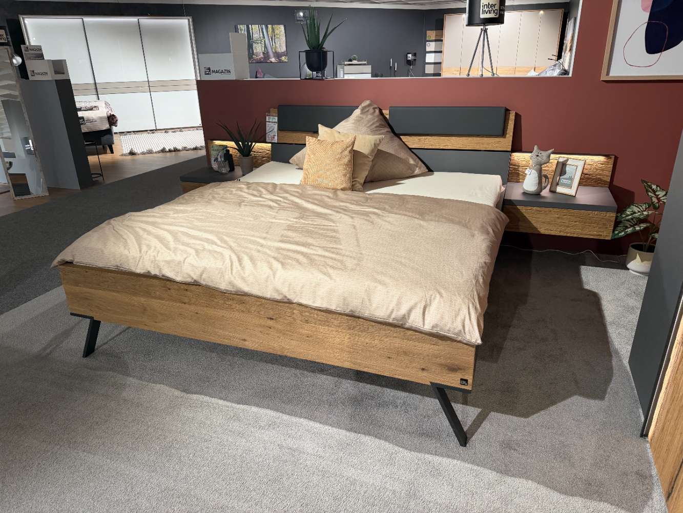 Schlafzimmer / komplett / Eiche / LED / Lack graphit