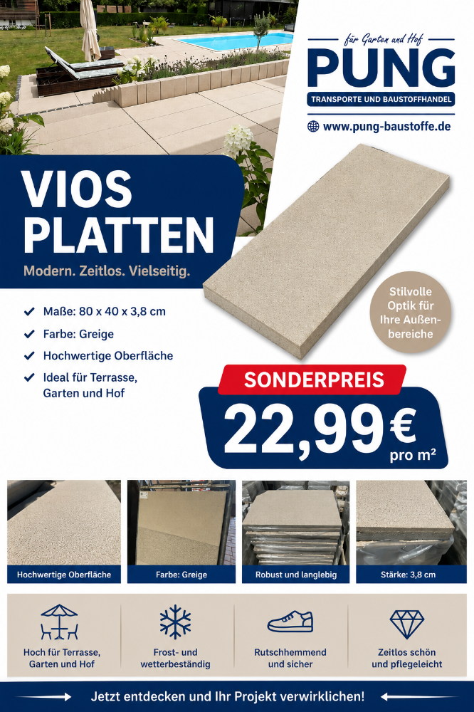 Vios Terrassenplatten 80x40x3,8 cm greige feingestrahlt (2.Wahl)