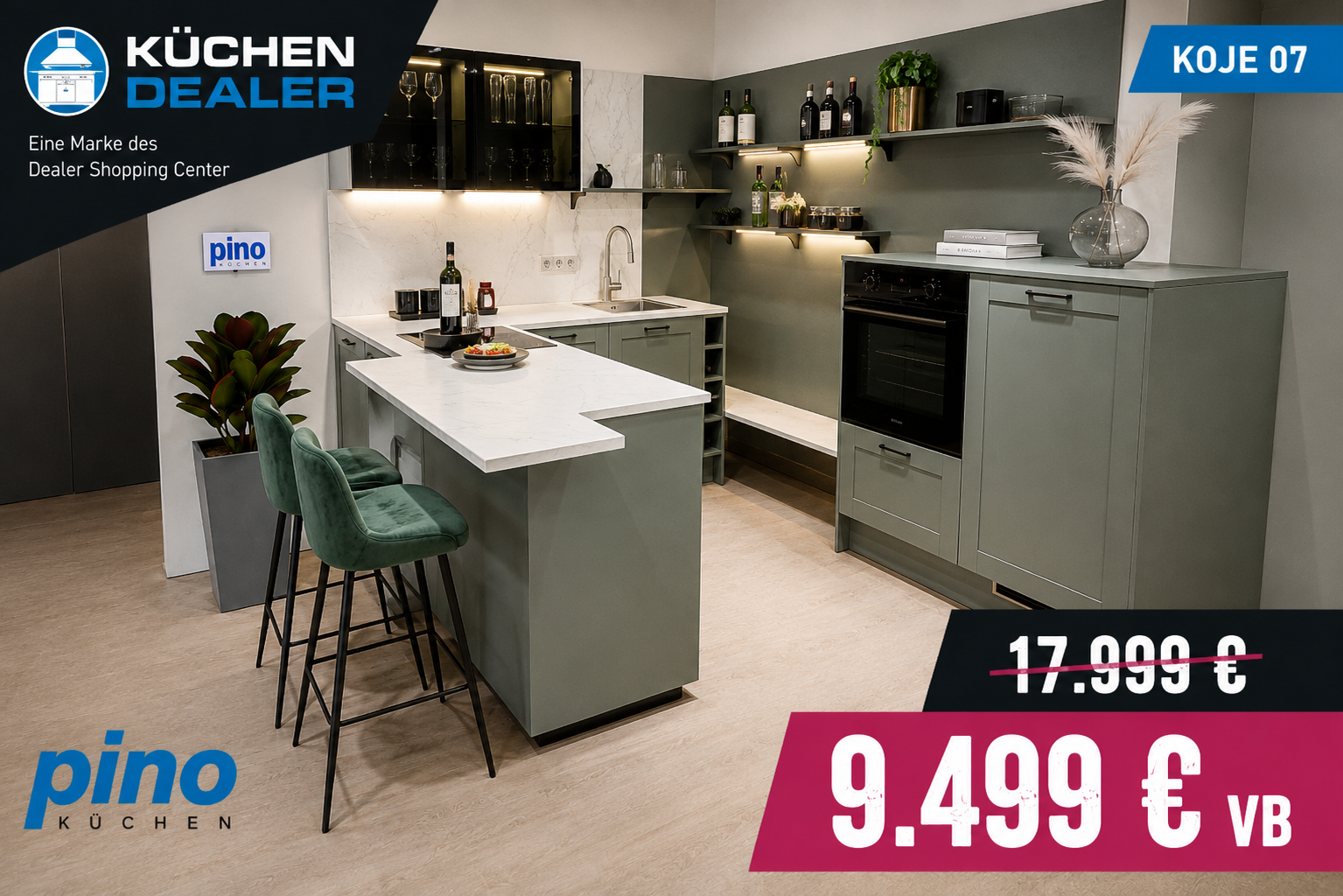 Neue Pino Messeküche mit Insel & Muldenlüfter | statt 17.999 €