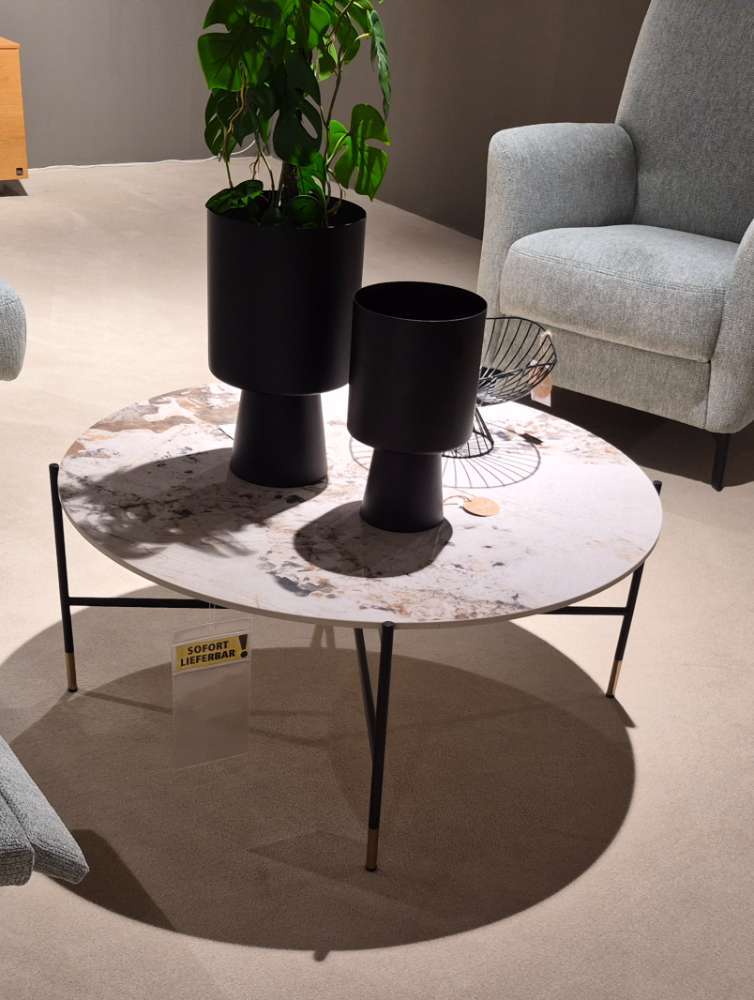 Couchtisch Platte : Keramik Marmoroptik Gestell schwarz lackiert