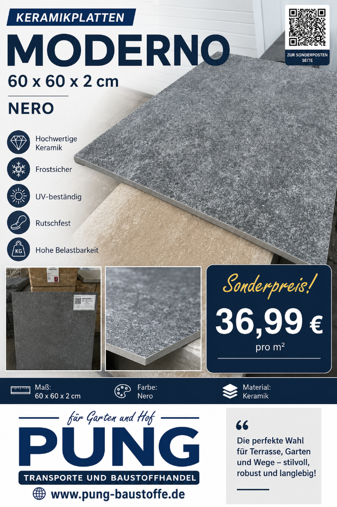 Keramik Moderno Nero 60x60x2 cm anthrazit (Restposten)