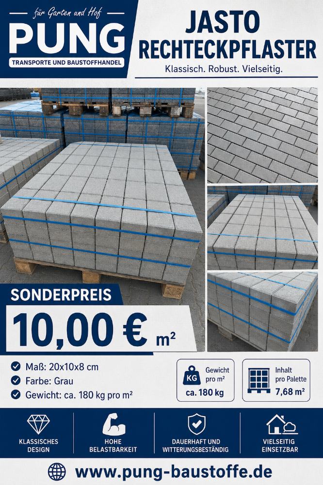 (JASTO) Rechteckpflaster 20x10x8 cm grau  (2.Wahl)