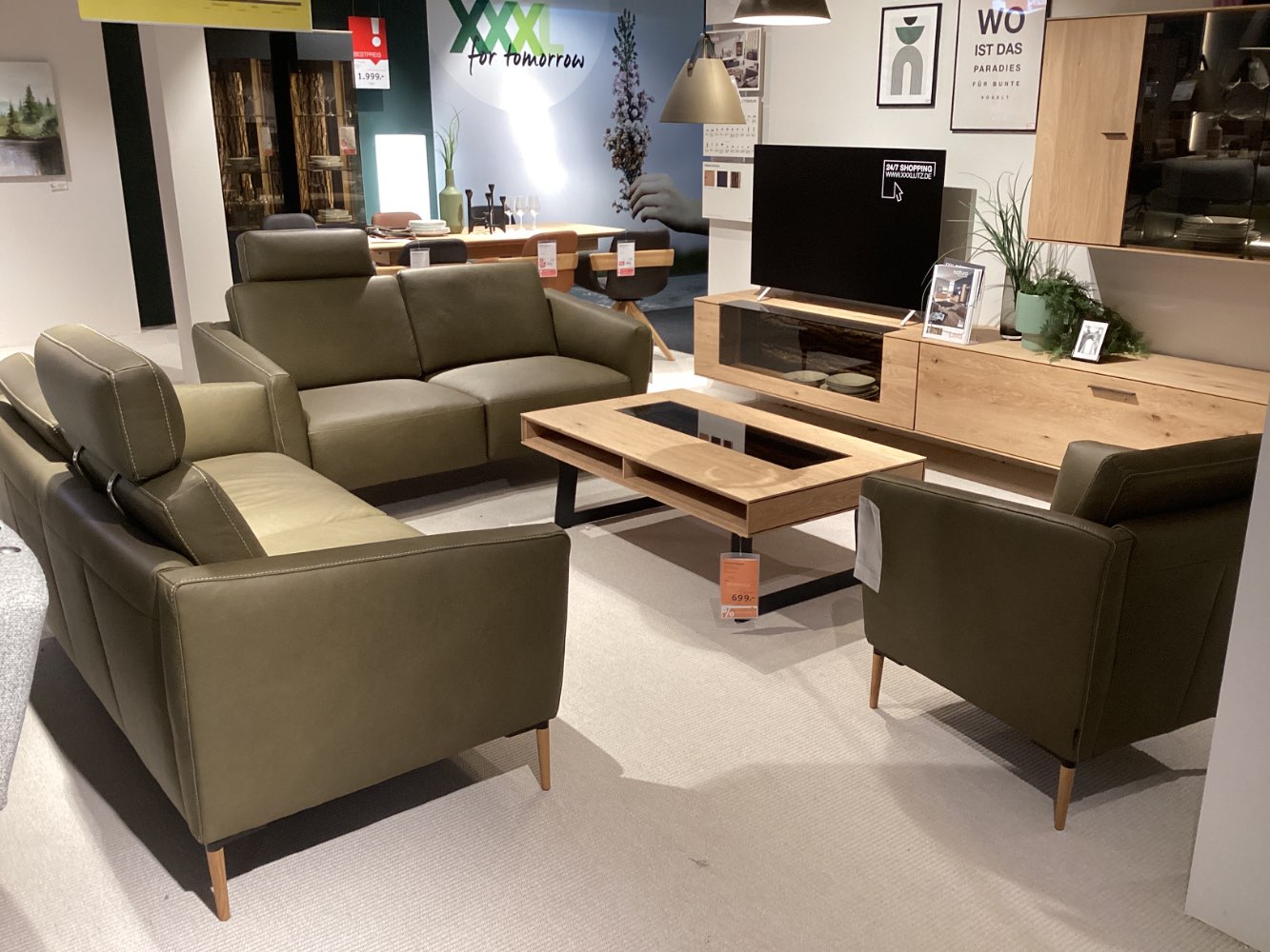 Möbel, Valnatura, 2- und 3-Sitzer Sofa mit Sessel Perla, Grün