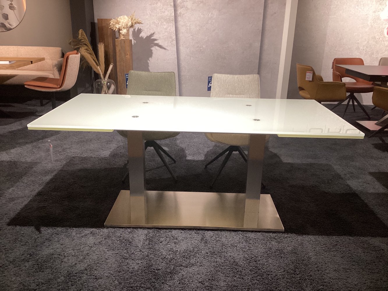 Esstisch „Seta“, Ausziehbar 180-225-270cm, Glasplatte weiß