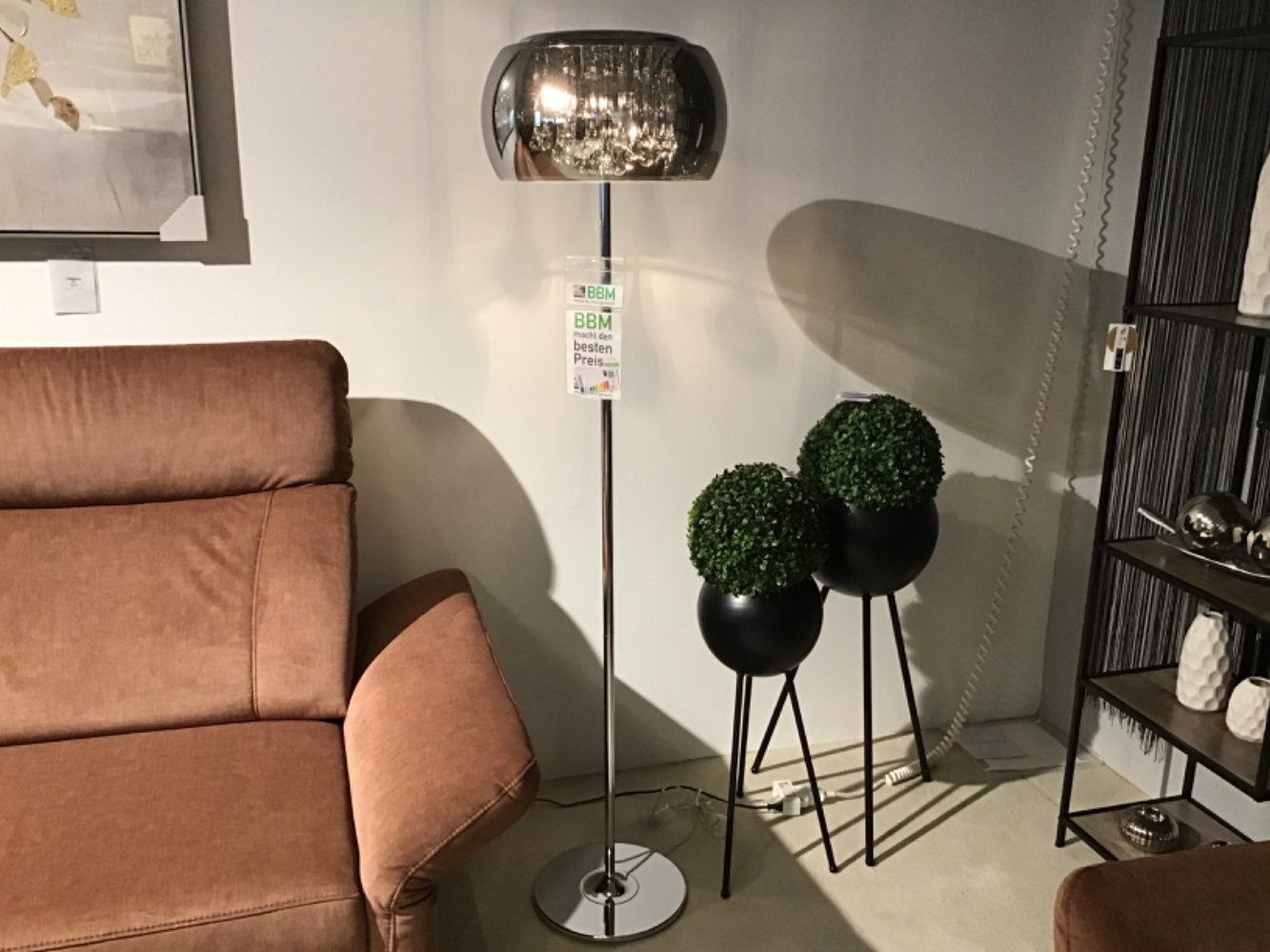 Stehleuchte Gestell Chrom ,Schirm Rauchglas.D/H 40/ 158cm