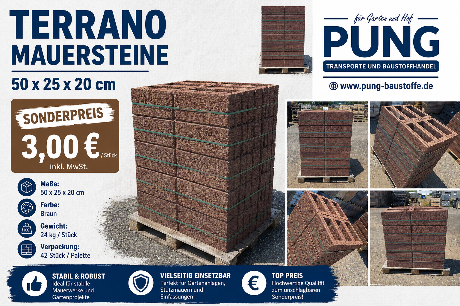 KANN Terrano Mauersteine Braun 50x25x20 (2.Wahl)