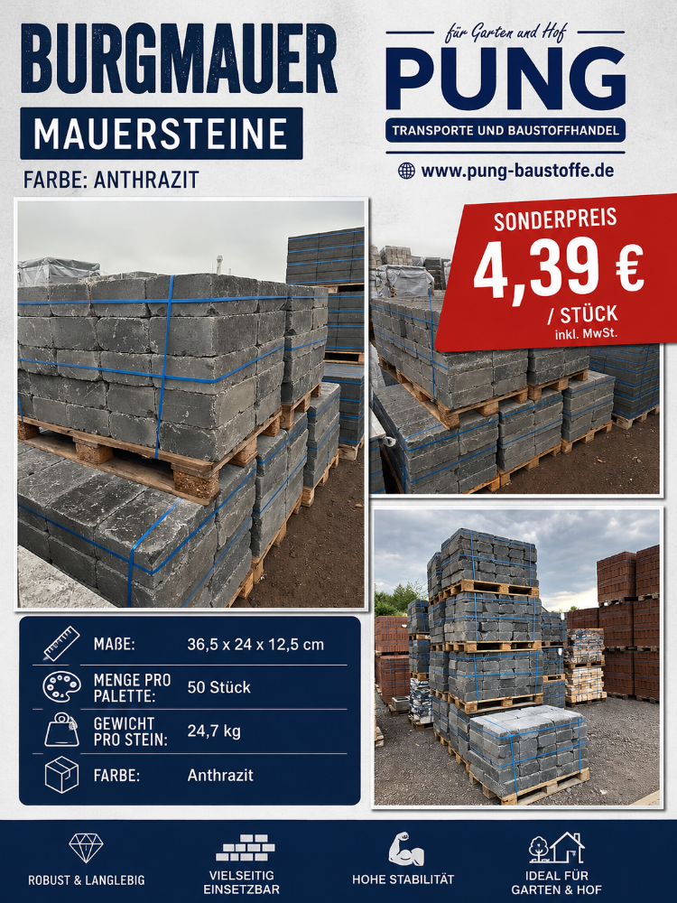 JASTO Burgmauer anthrazit 36,5×24×12,5 cm (2.Wahl)