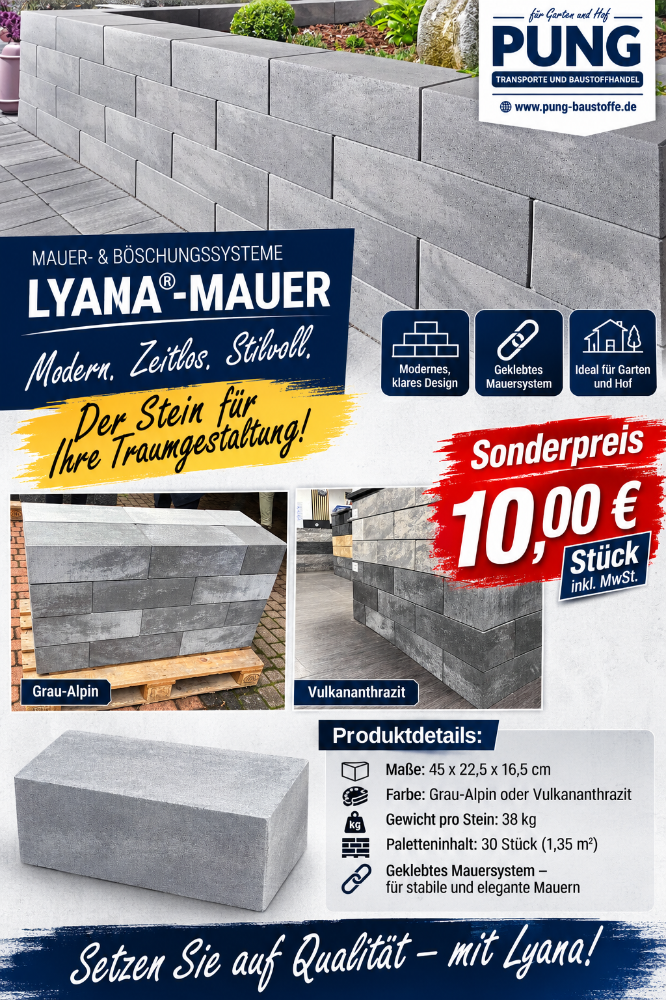Lyana Mauer 45×22,5×16,5 cm Graualpin oder Vulkananthrazit 1.Wahl