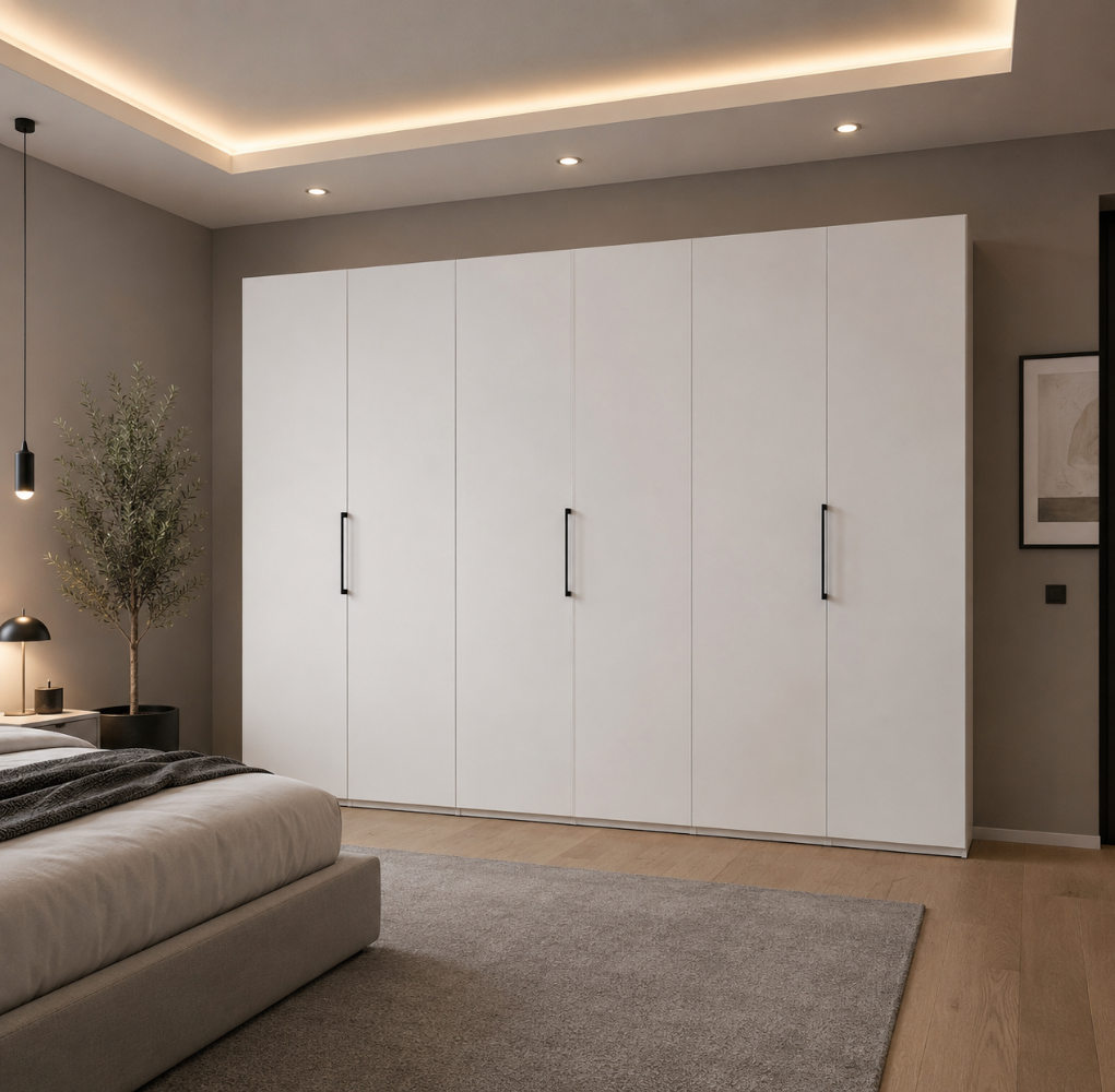 Drehtürenschrank 6trg. Dekor weiß BHT/ca.300x222x64 cm