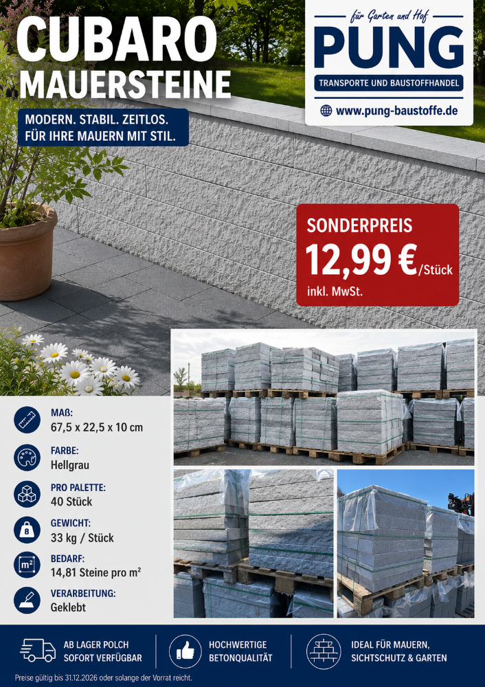Cubaro Bruchsteinmauer hellgrau Grundelement und Endelement 67,5×22,5×10 cm (2.Wahl)