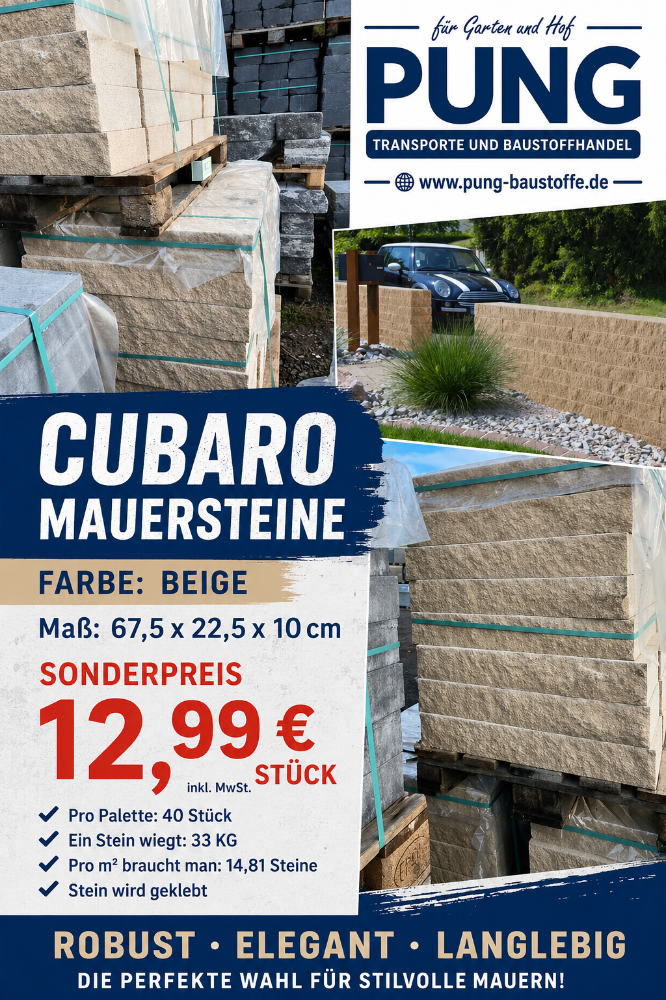 Cubaro Bruchsteinmauer beige Grundelement und Endelement 67,5×22,5×10 cm (2.Wahl)