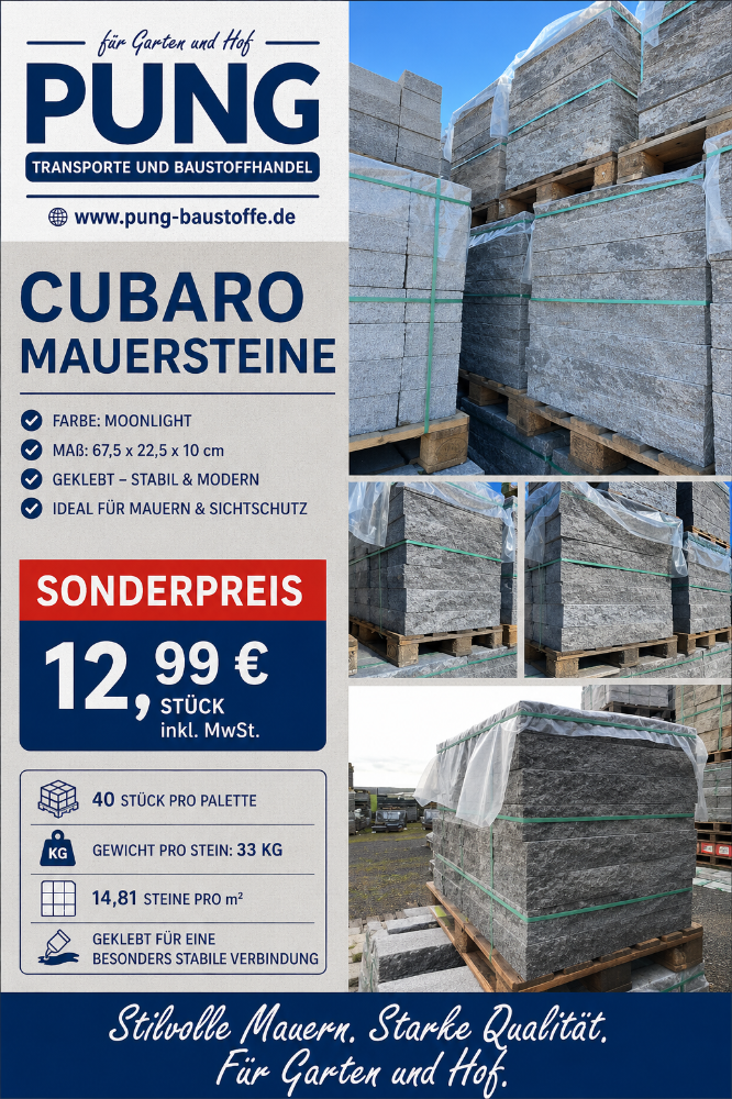 Cubaro Bruchsteinmauer moonlightschwarz Grundelement und Endelement 67,5×22,5×10 cm (2.Wahl)