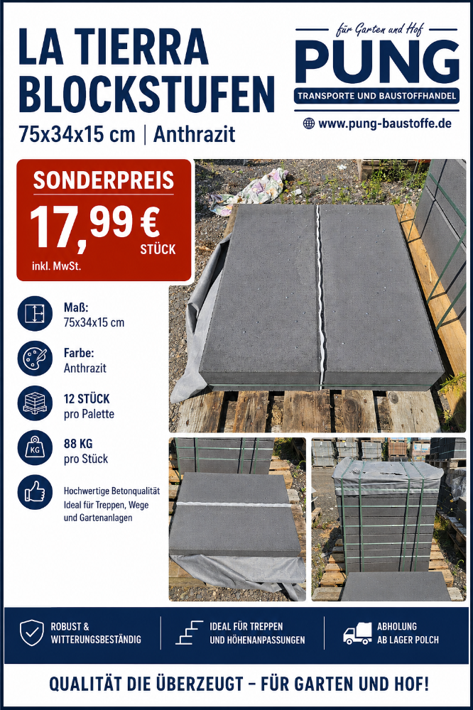 La Tierra Blockstufen 75x34x15 cm anthrazit (2.Wahl)
