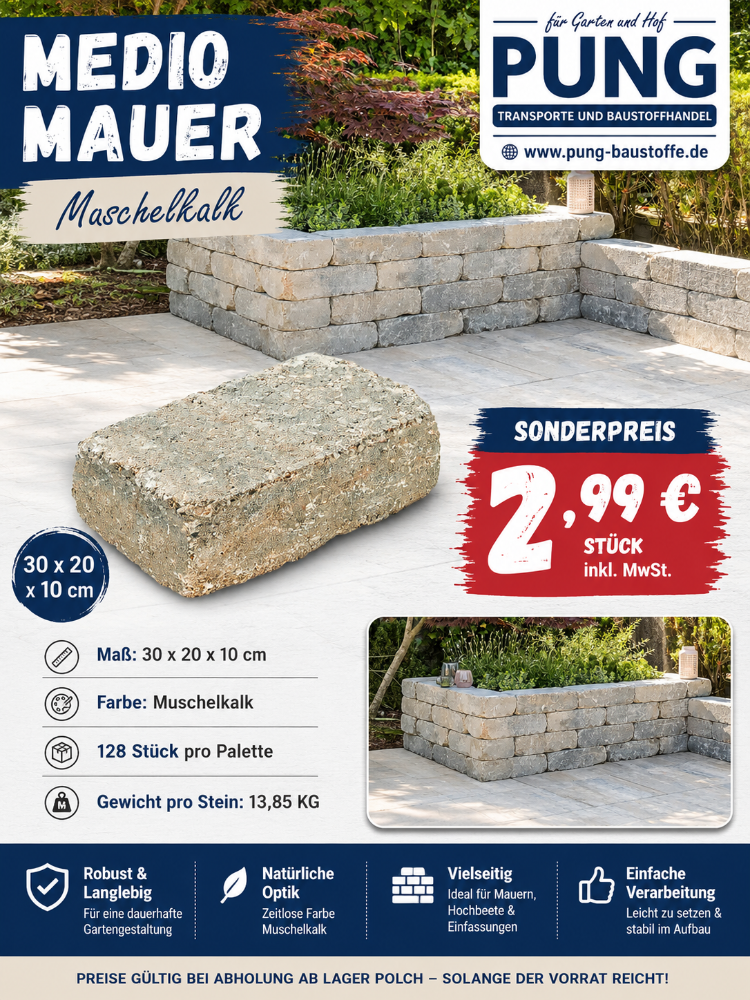 Medio Antikmauer Basalt 30x20x10 cm Muschelkalk (1.Wahl)