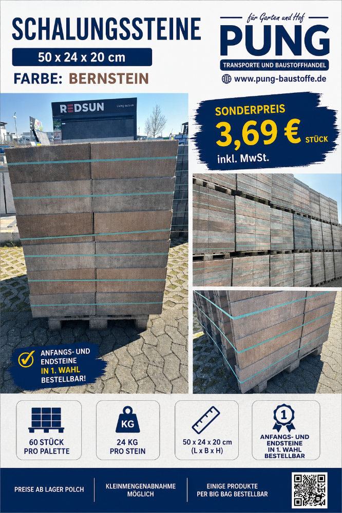 Schalungssteine 50x24x20 bernstein nuanciert  (2.Wahl)