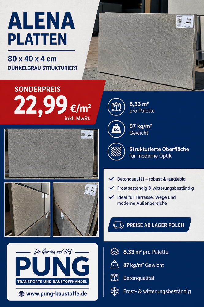 Alena Dunkelgrau strukturiert&kugelgestrahlt  80x40x4 cm (2.Wahl)