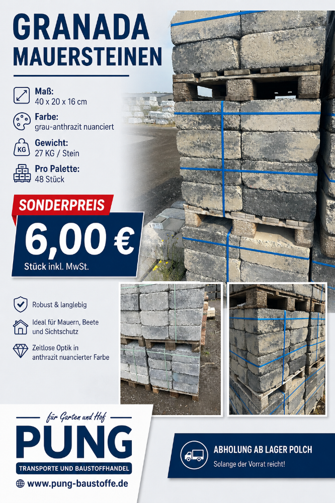 Granada Mauerstein gekollert 40x20x16 cm grau-anthrazit (2.Wahl)