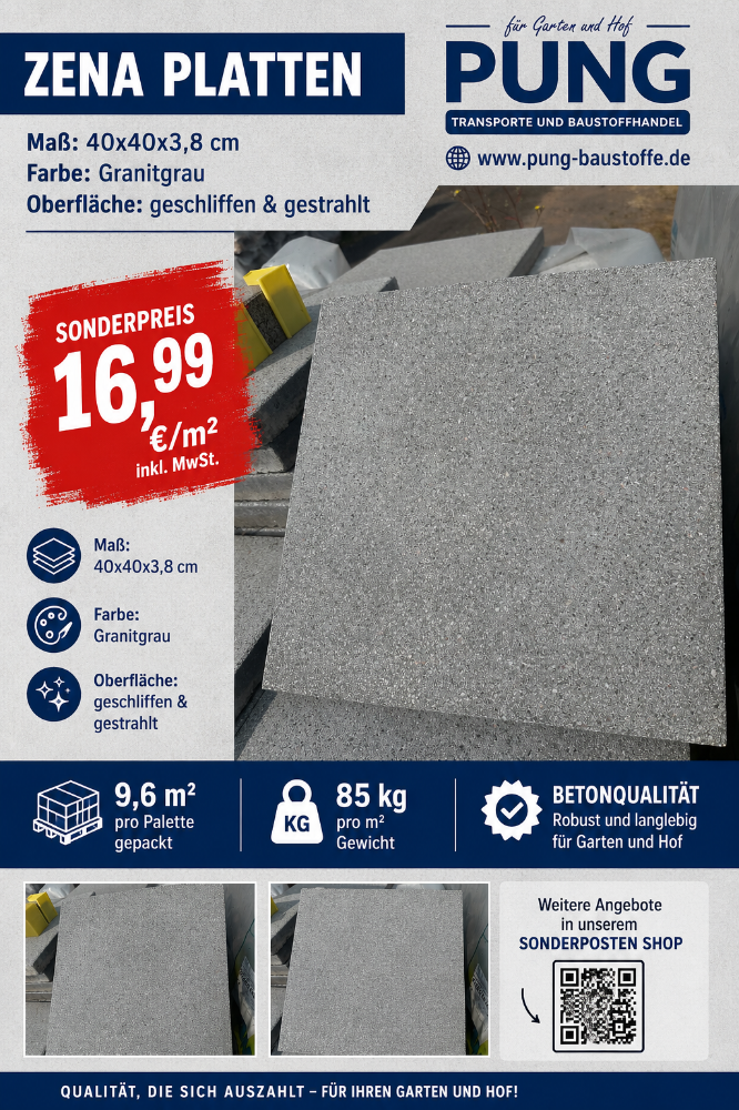 Zena 40x40x3,8 cm granitgrau geschliffen & kugelgestrahlt (2.Wahl )