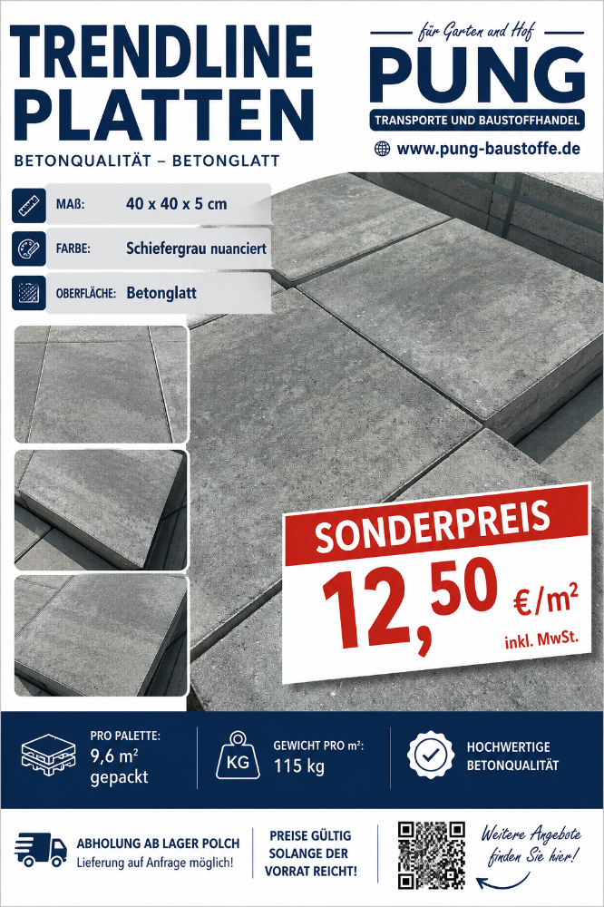 Trendline Platten 40x40x5 cm  Schiefergrau (Restposten)