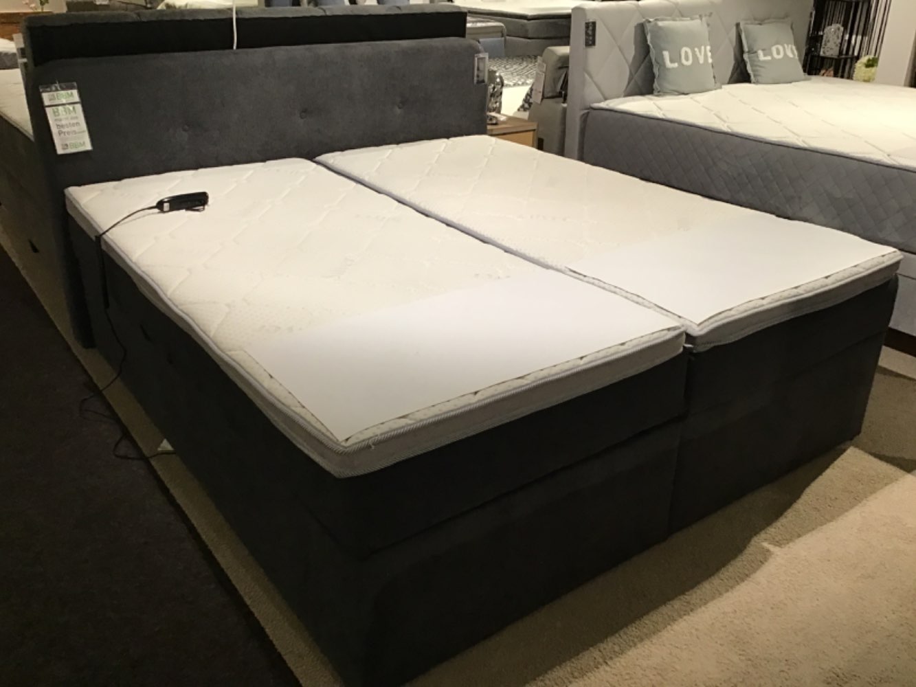 Boxspringbett mit motorischer Verstellung LF 180×200 Fb Anthrazit