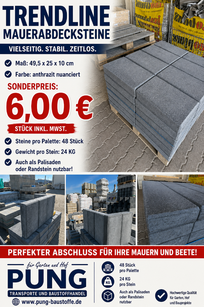 Trendline Vollstein anthrazit nuanciert 49,5x25x10 cm (2.Wahl)