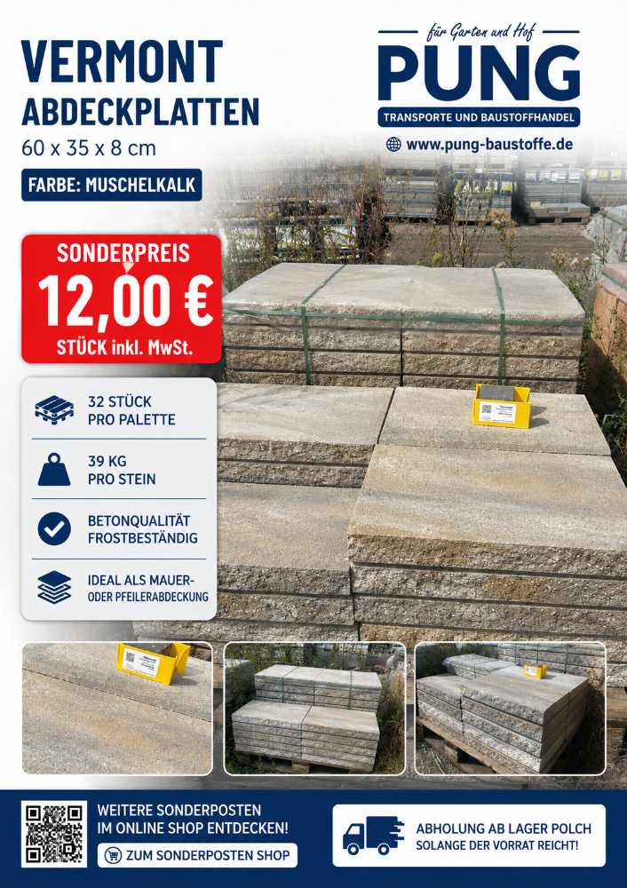 Vermont Abdeckplatten 60x35x8 cm Muschelkalk (2.Wahl)