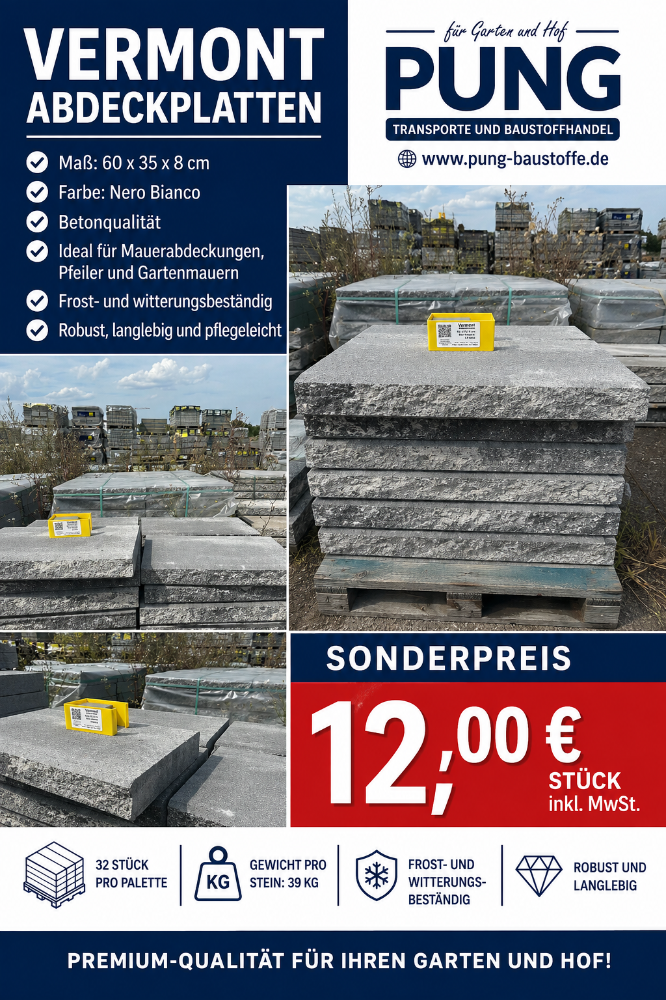 Vermont Abdeckplatten 60x35x8 cm Nero Bianco (2.Wahl)