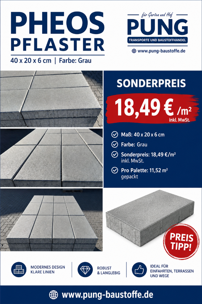 Pheos Pflaster 40x20x6 cm grau plus (2.Wahl)