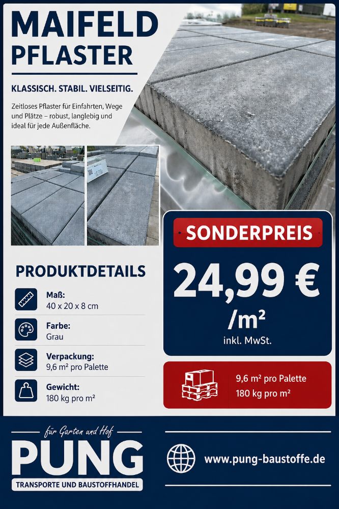 Maifeld Pflaster 40x20x8 cm anthrazit nuanciert (2.Wahl)