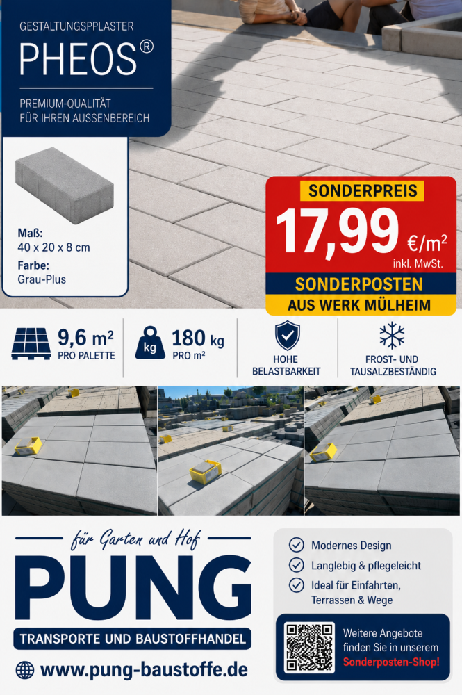 Pheos Pflaster  40x20x8 cm grau plus (2.Wahl/Mülheim)