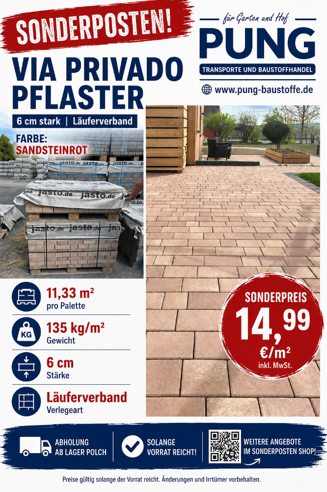 Via Privado Pflaster 6 cm Läuferverband Sandsteinrot