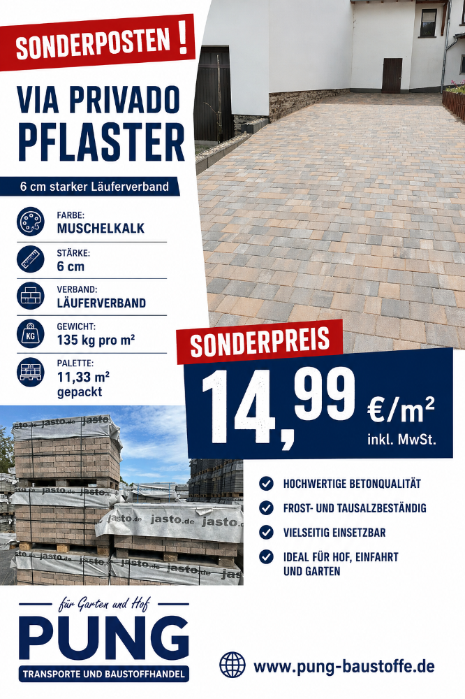 Via Privado Pflaster 6 cm Läuferverband Muschelkalk