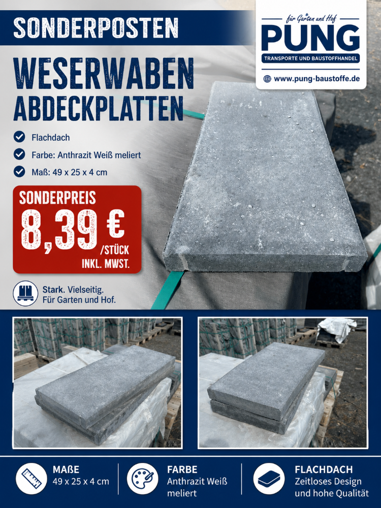 Mauerabdeckplatte Flach 49x25x4 cm anthrazit weiß meliert