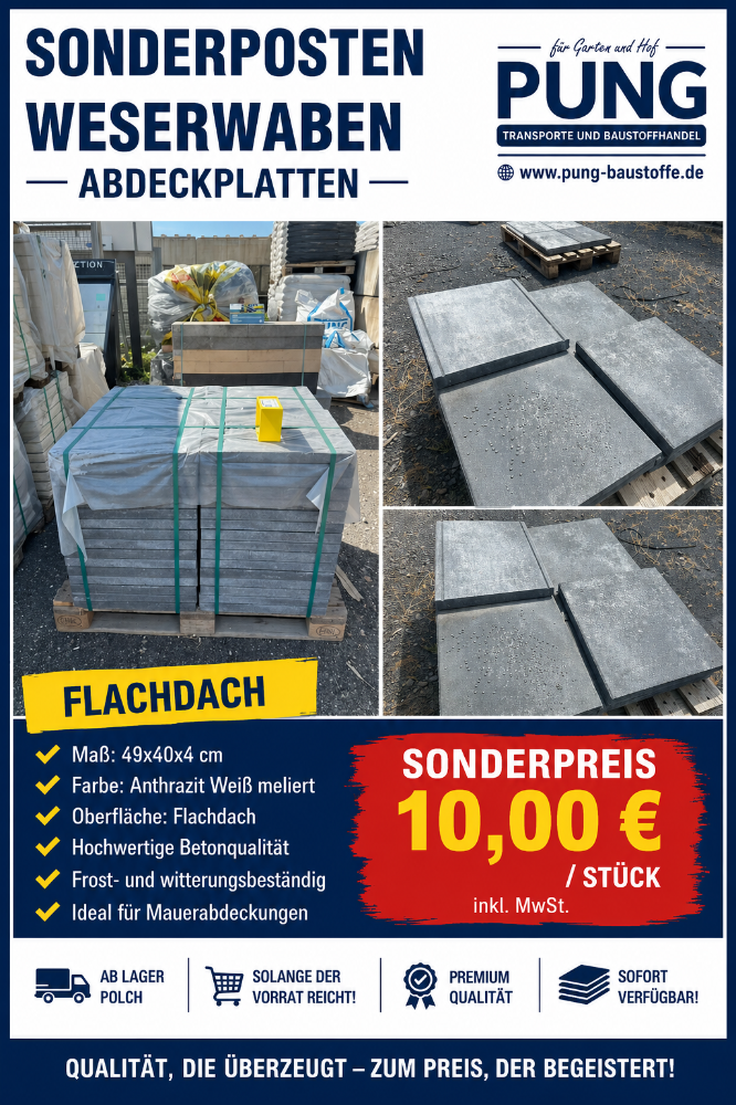 (Weserwaben)Abdeckplatte Flach 49x40x4cm anthrazit weiß (2.Wahl)