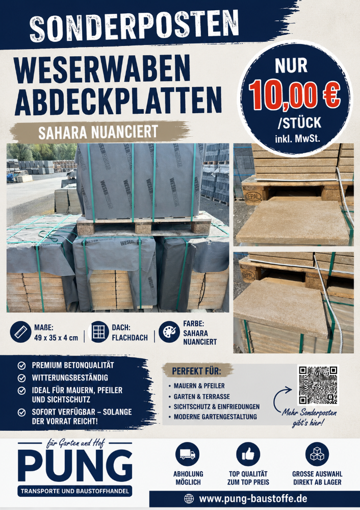 (Weserwaben) Mauerabdeckplatte 49x35x4 cm Flach Sahara nuanciert