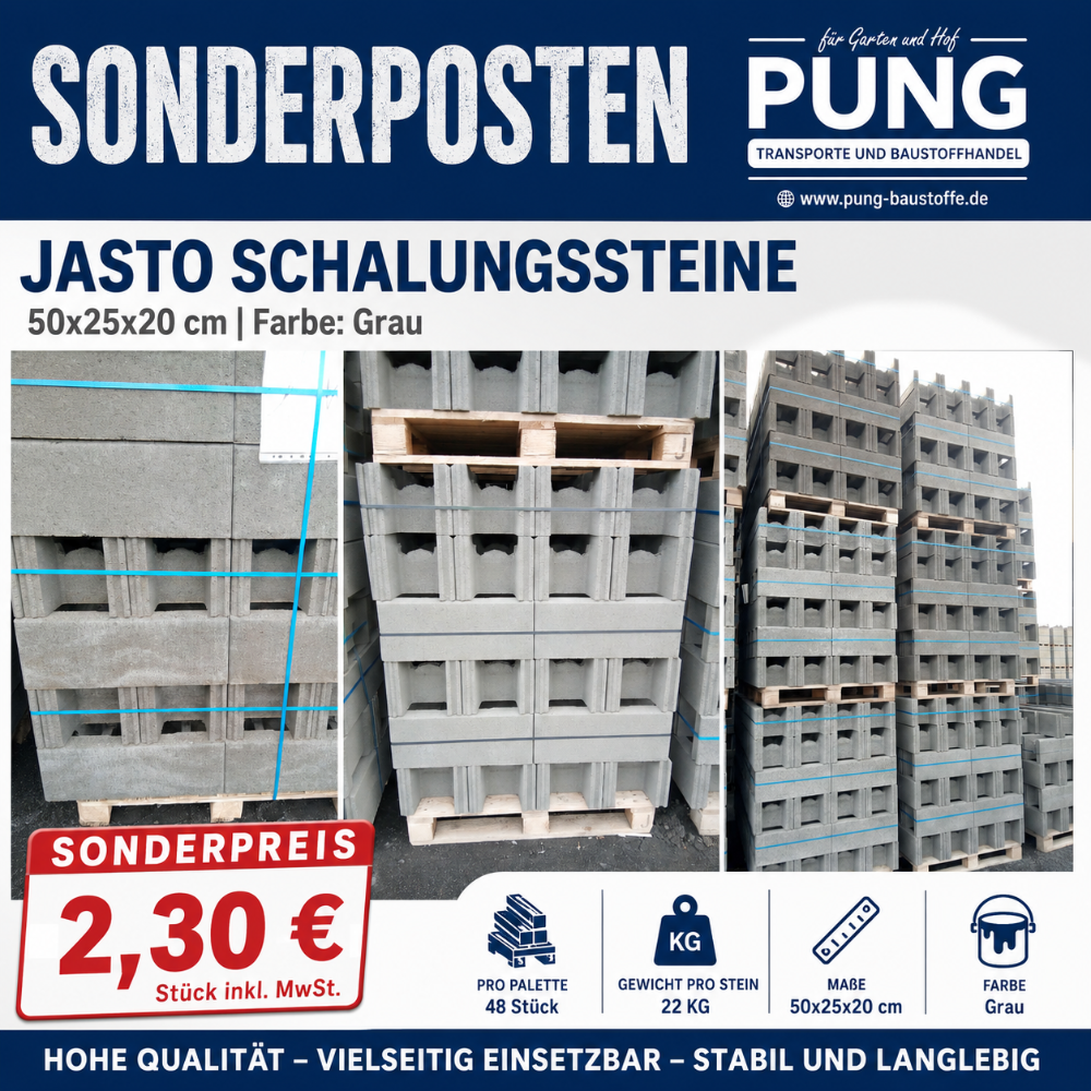 JASTO Schalungssteine 50x25x20 cm grau (2.Wahl)