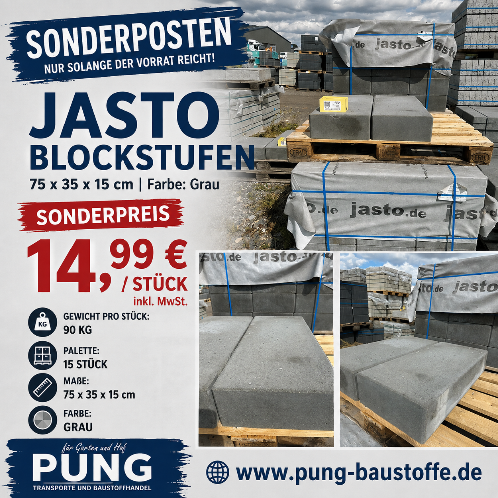 JASTO Blockstufe 75x35x15 cm grau  (2.Wahl)