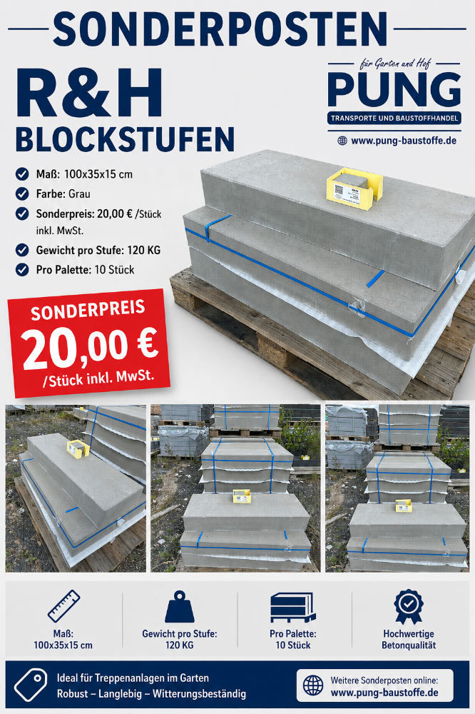 R&H Blockstufen 100x35x15 cm grau (Restposten)