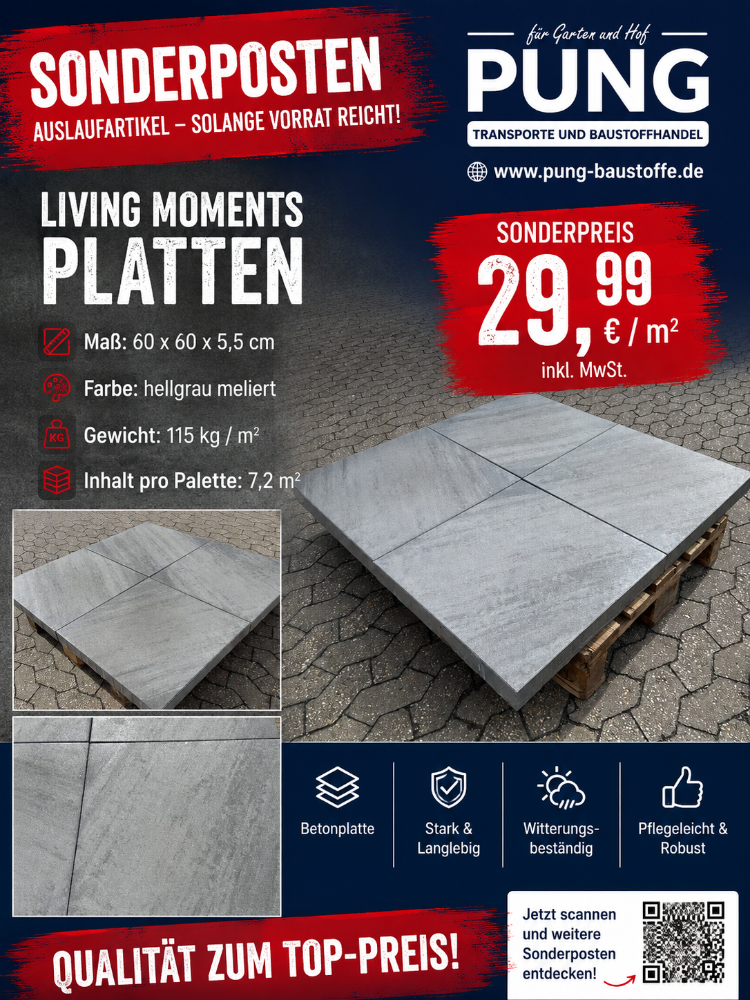 Living Moments Platten 60x60x5,5 hellgrau meliert (Restposten)