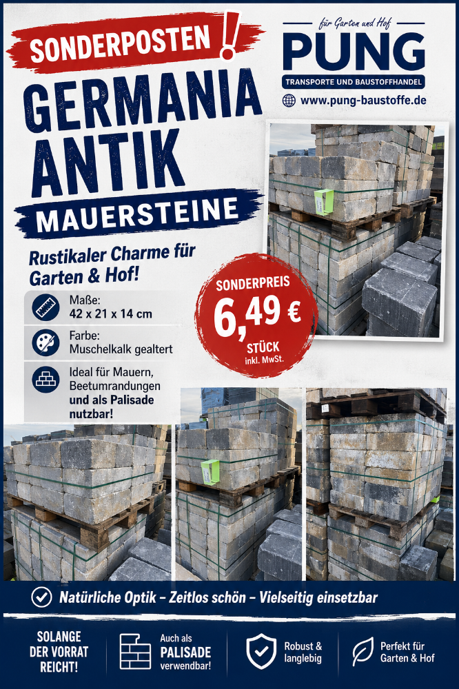 Germania Antik Mauer/Palisade 42x21x14 cm Muschelkalk (2.Wahl)