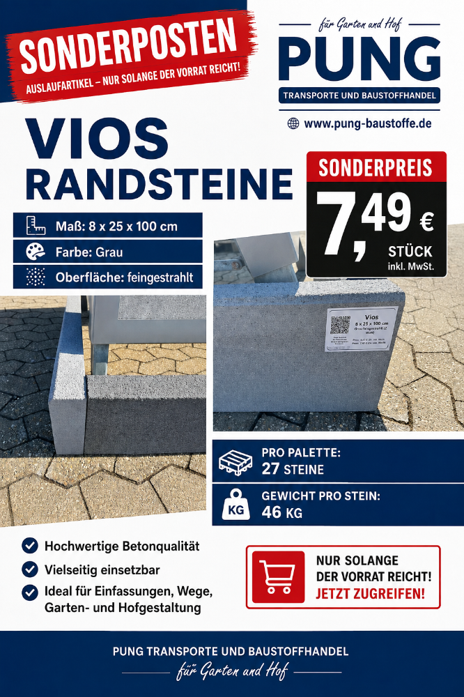 KANN Vios Randstein 8x25x100 cm grau feingestrahlt (2.Wahl)