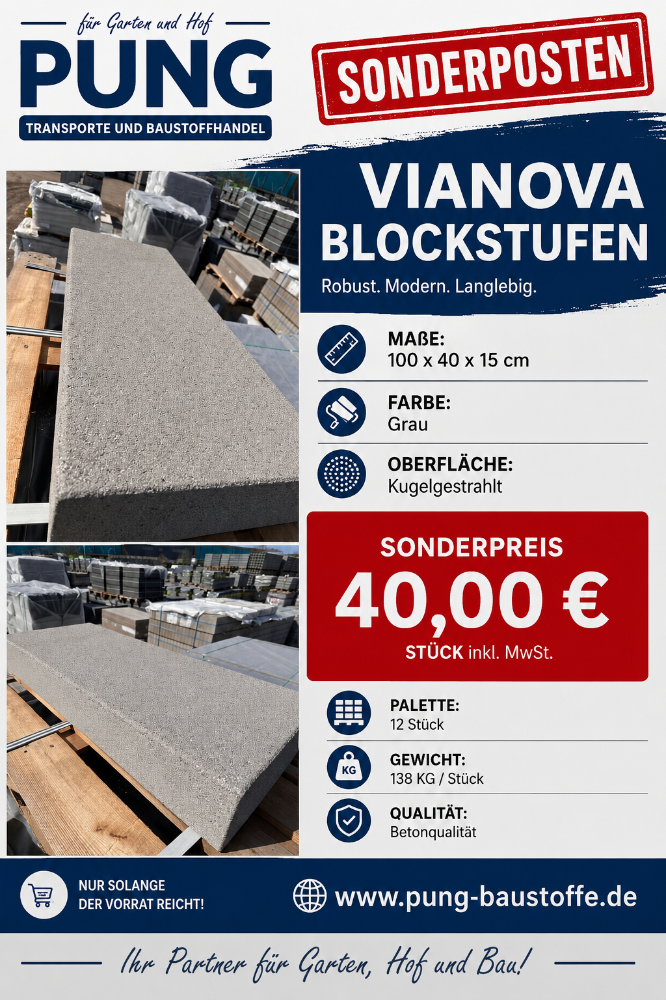 Vianova -Stufen 100x40x15 grau kugelgestrahlt (Restposten)