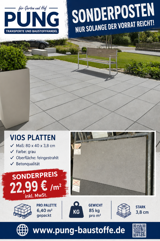 Vios Terrassenplatten 80x40x3,8 cm grau feingestrahlt (2.Wahl)