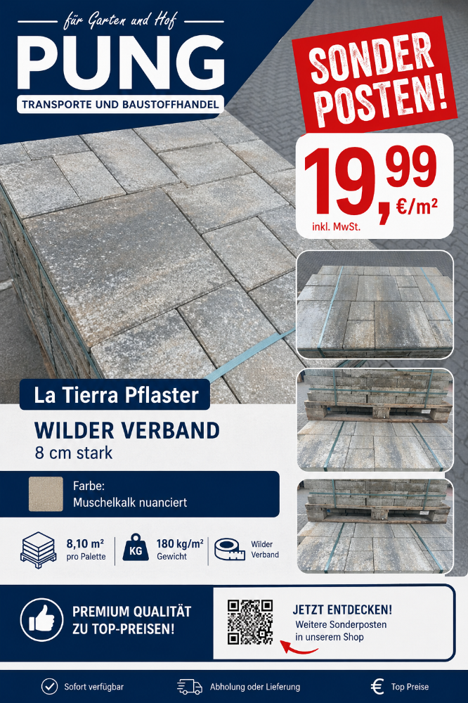La Tierra Pflaster 8 cm wilder Verband  muschelkalk  nuanciert  (2.Wahl)