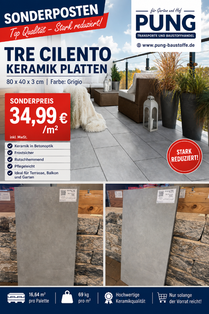 Keramik TRE Cilento Grigio 80x40x3cm (2.Wahl )