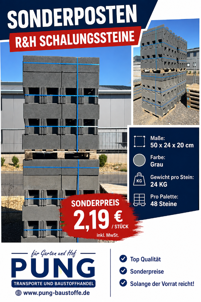 RH-Schalungsstein 50x24x20 cm Grundstein grau (2.Wahl)