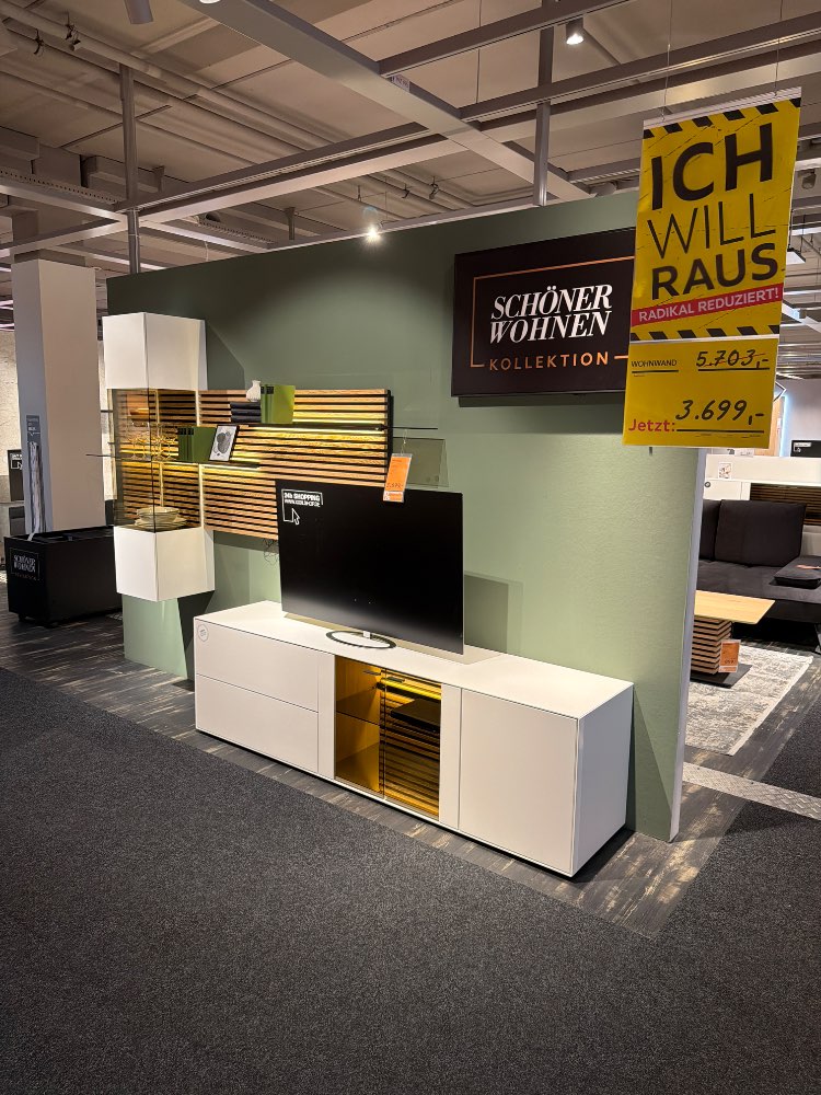 Möbel, Wohnwand Yonna, Schöner Wohnen, Eiche/Weiss, 334cm, XXXLut