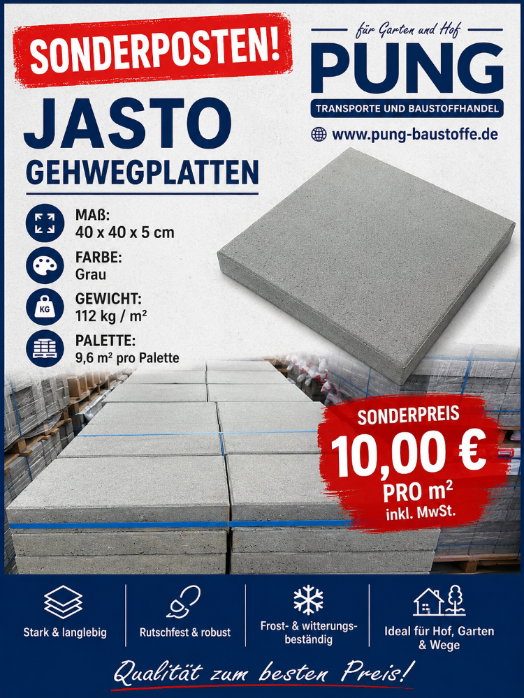 JASTO Gehwegplatte 40x40x5  cm gefast grau (2.Wahl)